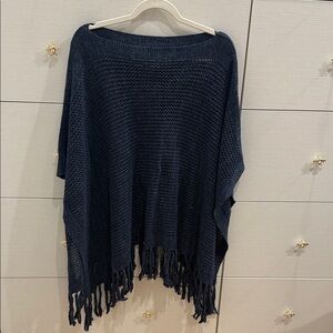 Ralph Lauren Dark Blue Fringe Poncho